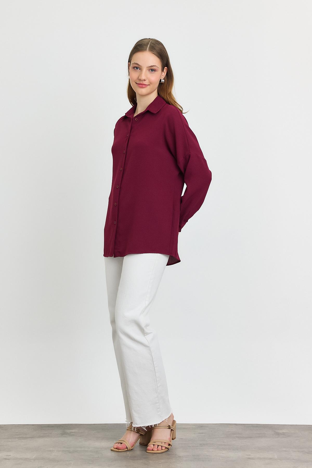 4636A Çizgi Desenli Gömlek Bordo - 2