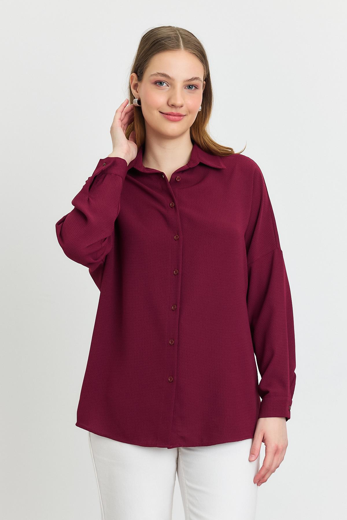 Bordo Çizgi Desenli Gömlek 4636A - 3