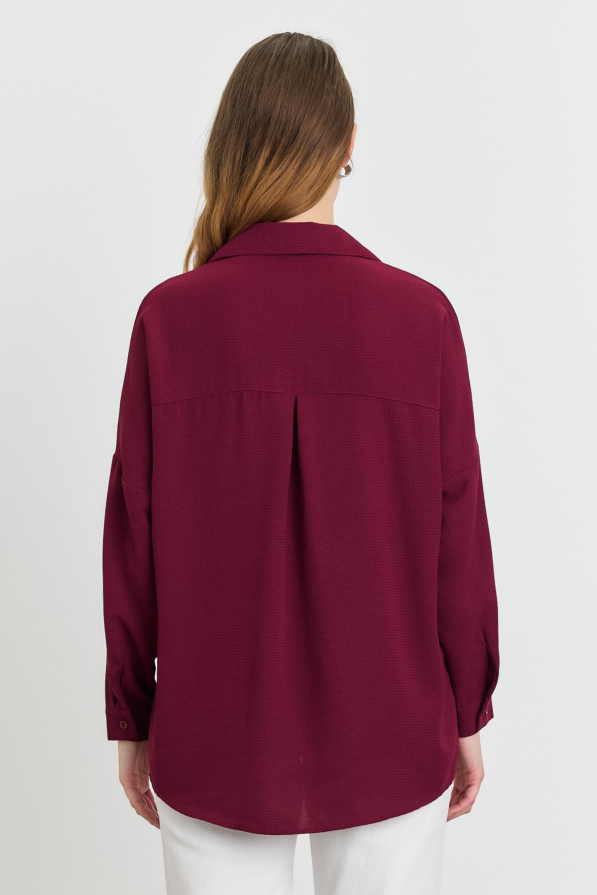 Bordo Çizgi Desenli Gömlek 4636A - 5