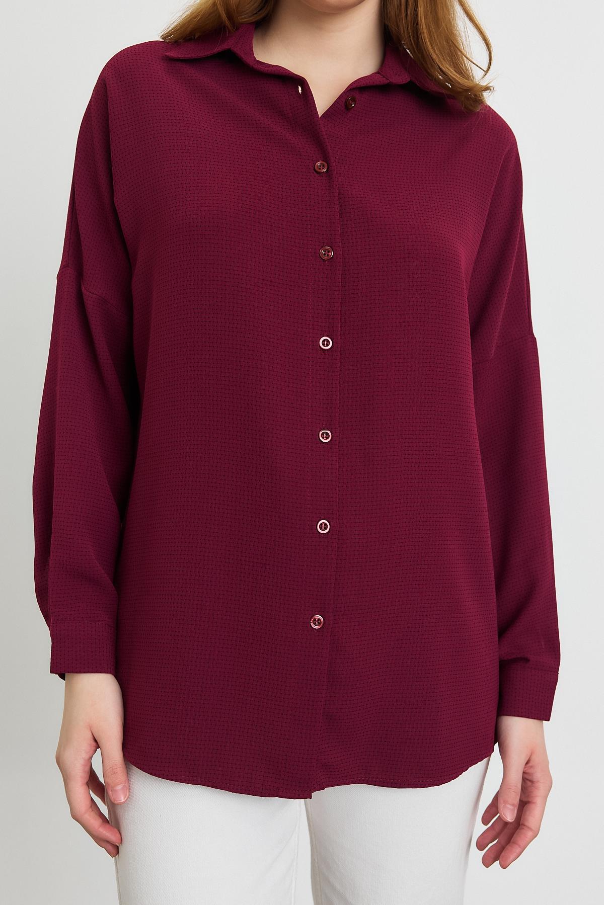 Bordo Çizgi Desenli Gömlek 4636A - 6