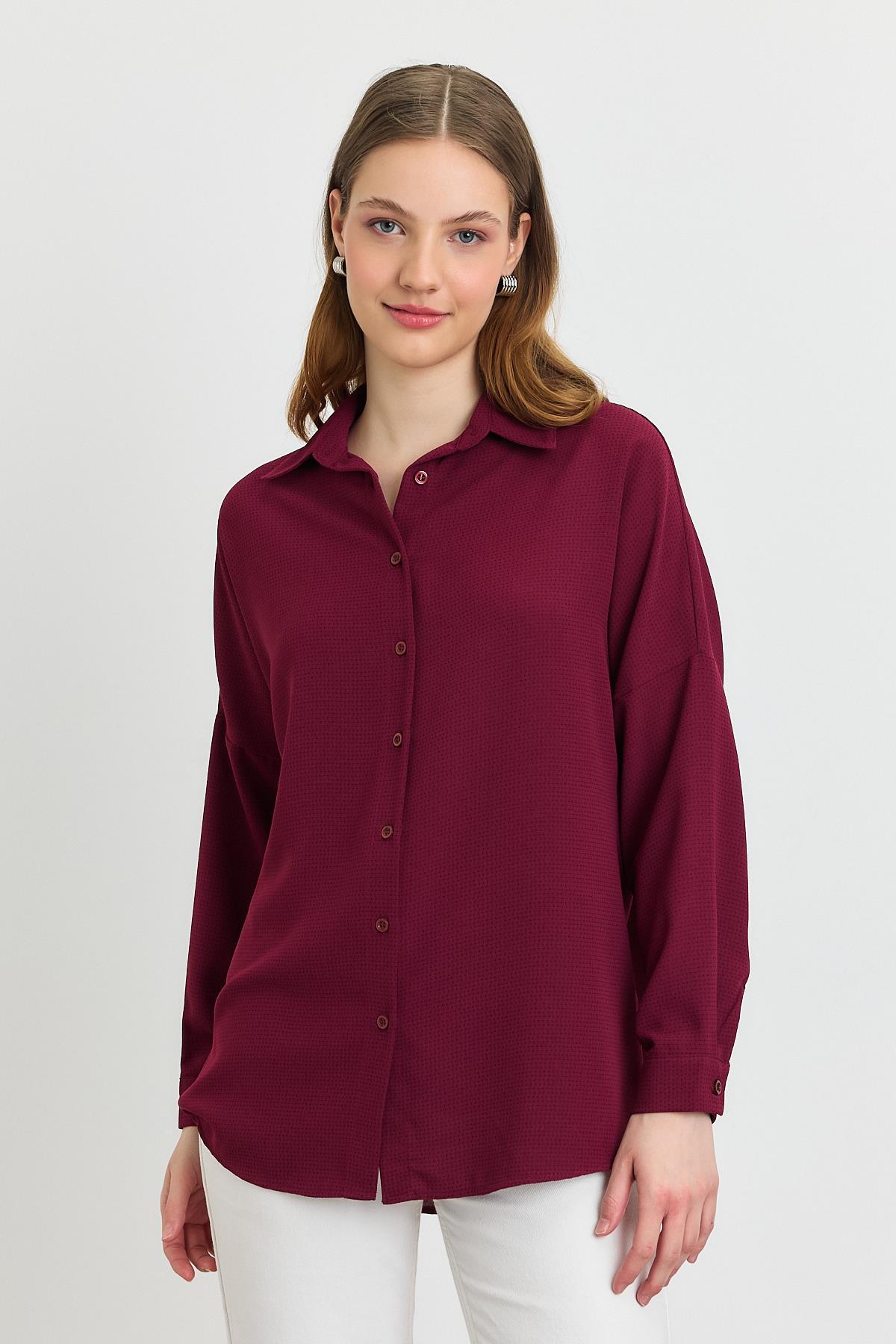 Bordo Çizgi Desenli Gömlek 4636A - 7