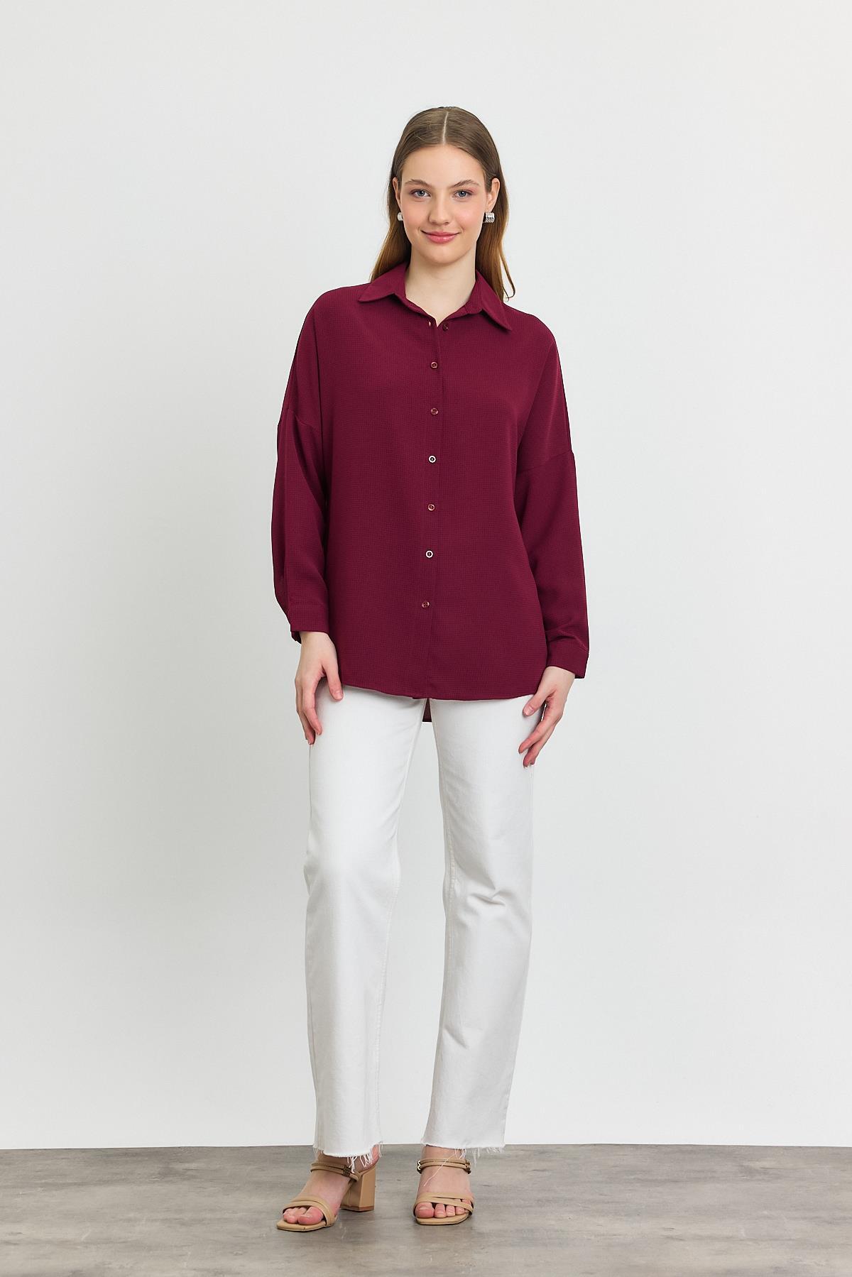 Bordo Çizgi Desenli Gömlek 4636A - 8