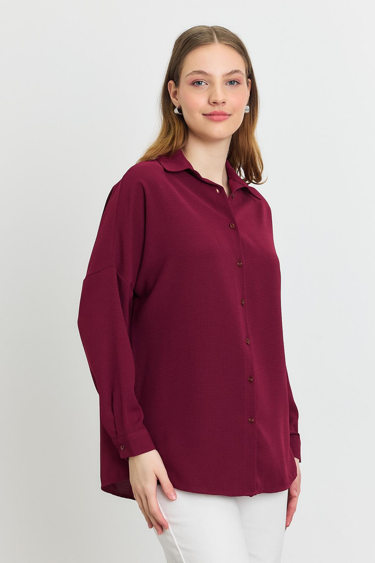 Bordo Çizgi Desenli Gömlek 4636A - 1