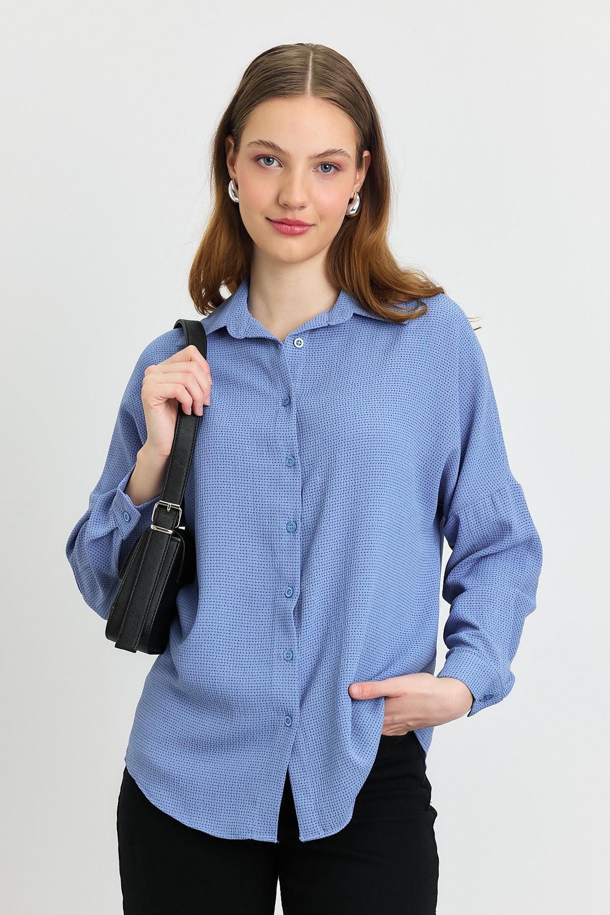 4636A Çizgi Desenli Gömlek Mavi - 2