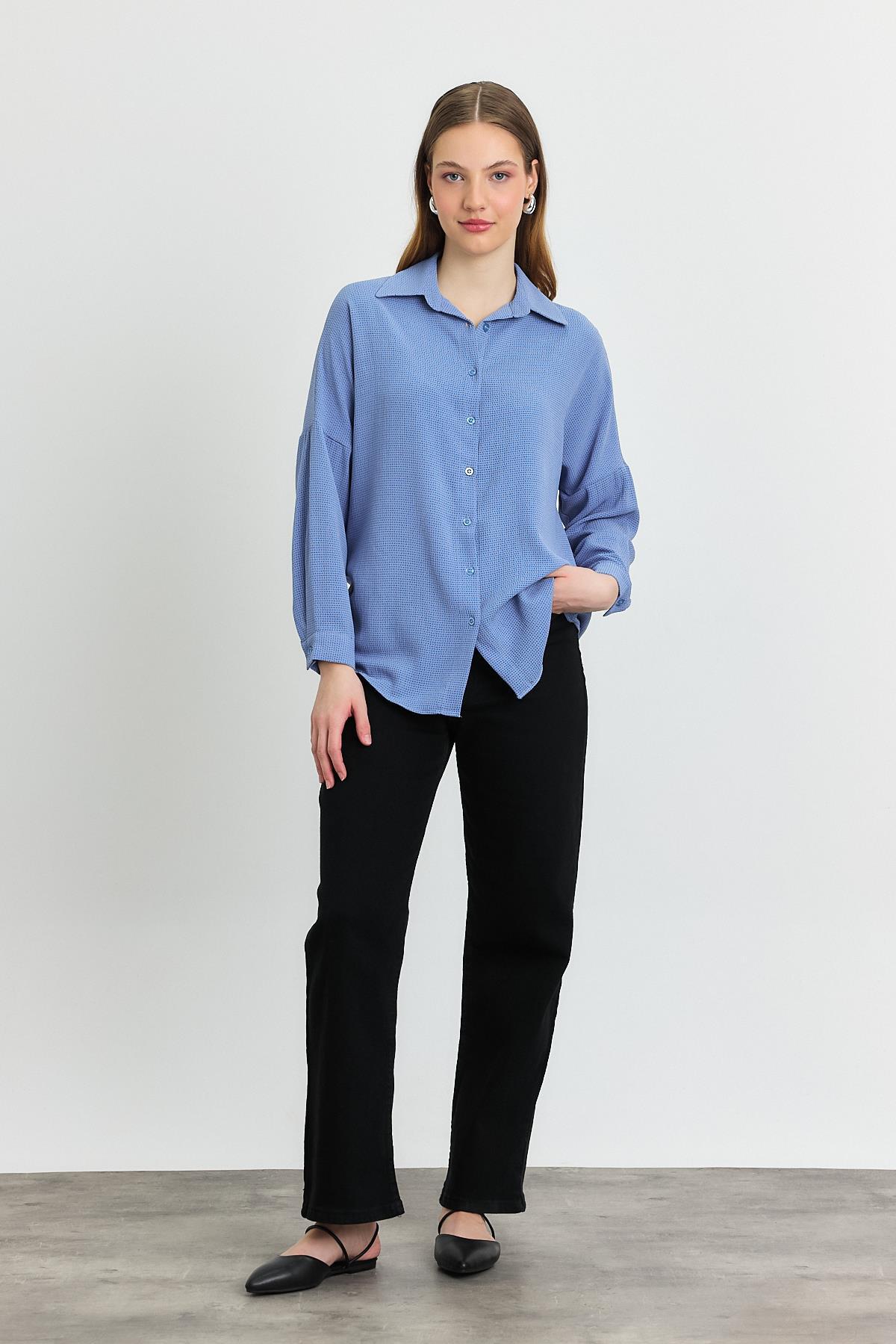 4636A Çizgi Desenli Gömlek Mavi - 6