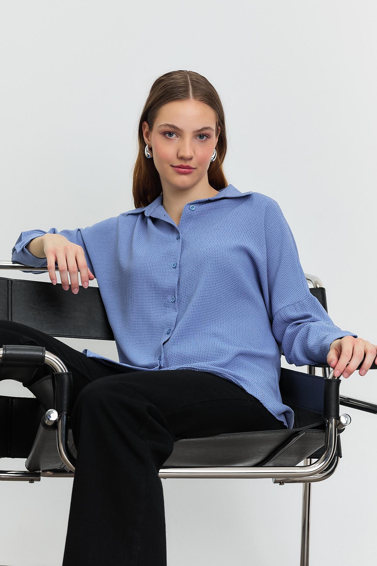 Mavi Çizgi Desenli Gömlek 4636A 