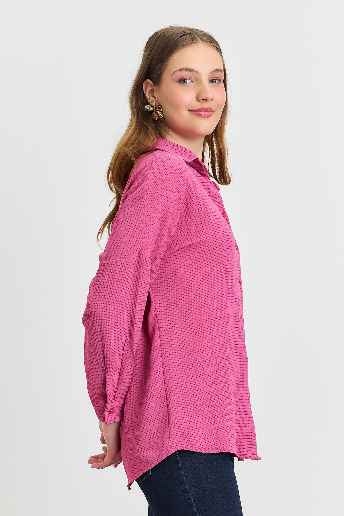 4636A Çizgi Desenli Gömlek Pembe - 3