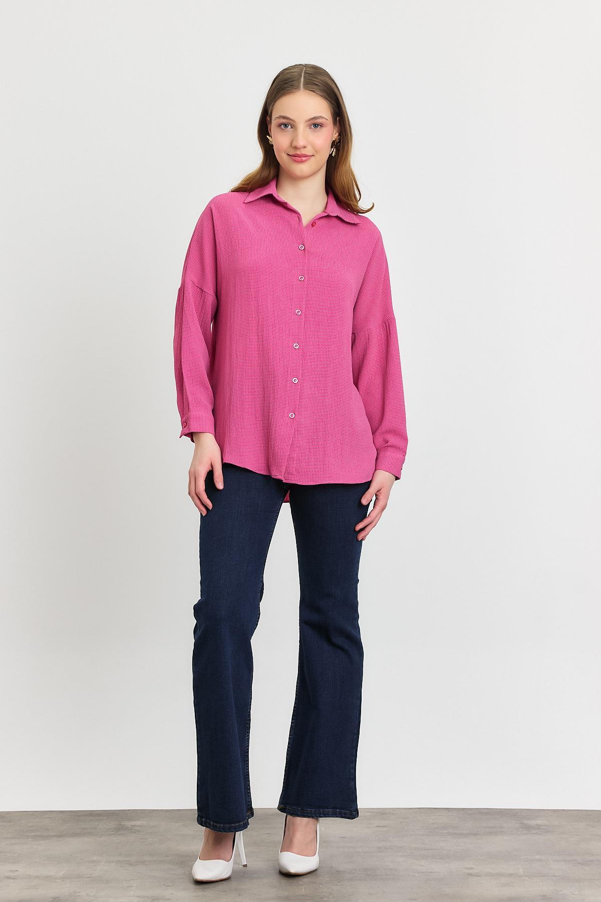 Pembe Çizgi Desenli Gömlek 4636A 