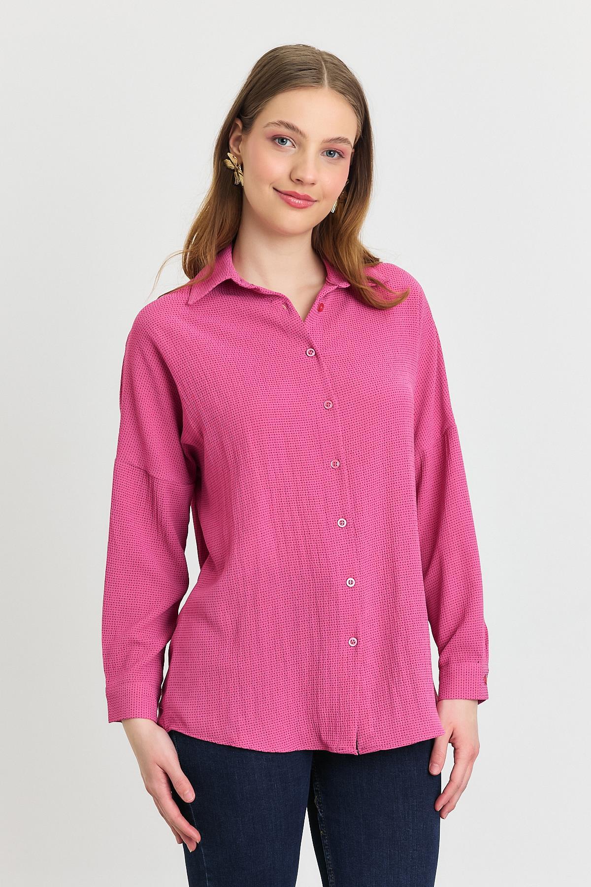 Çizgi Desenli Gömlek 4636A Pembe - 2