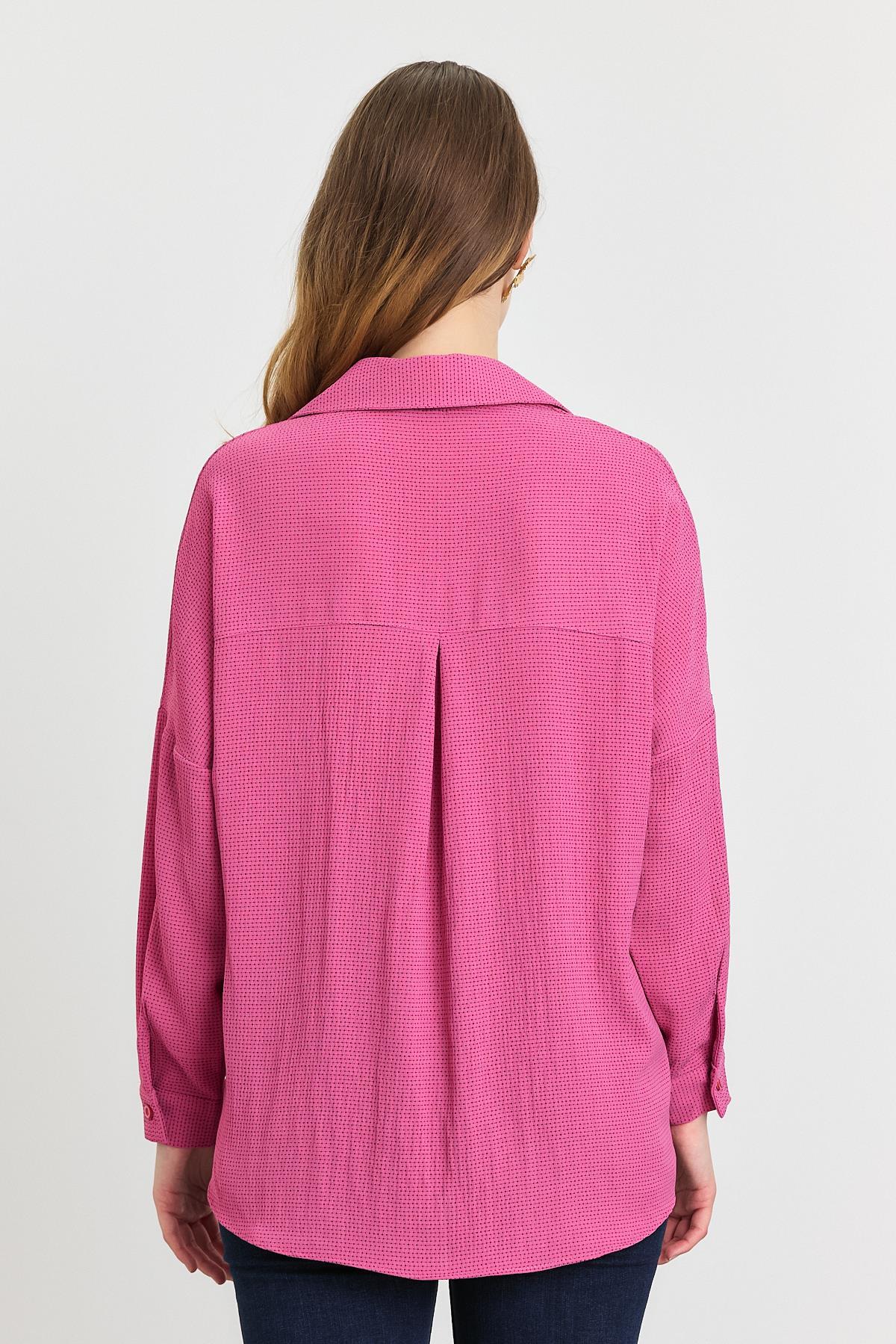 Çizgi Desenli Gömlek 4636A Pembe - 5