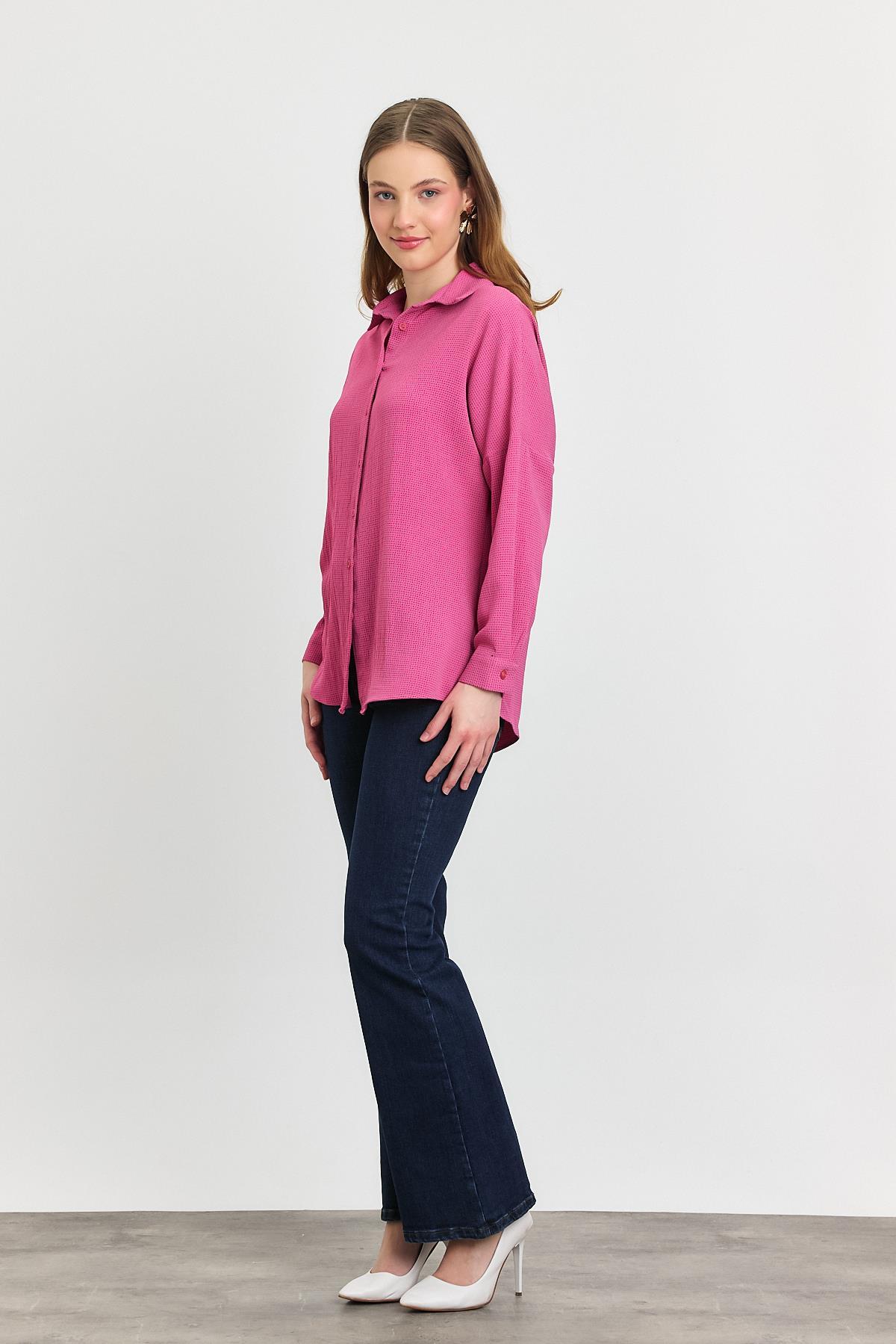 Çizgi Desenli Gömlek 4636A Pembe - 6