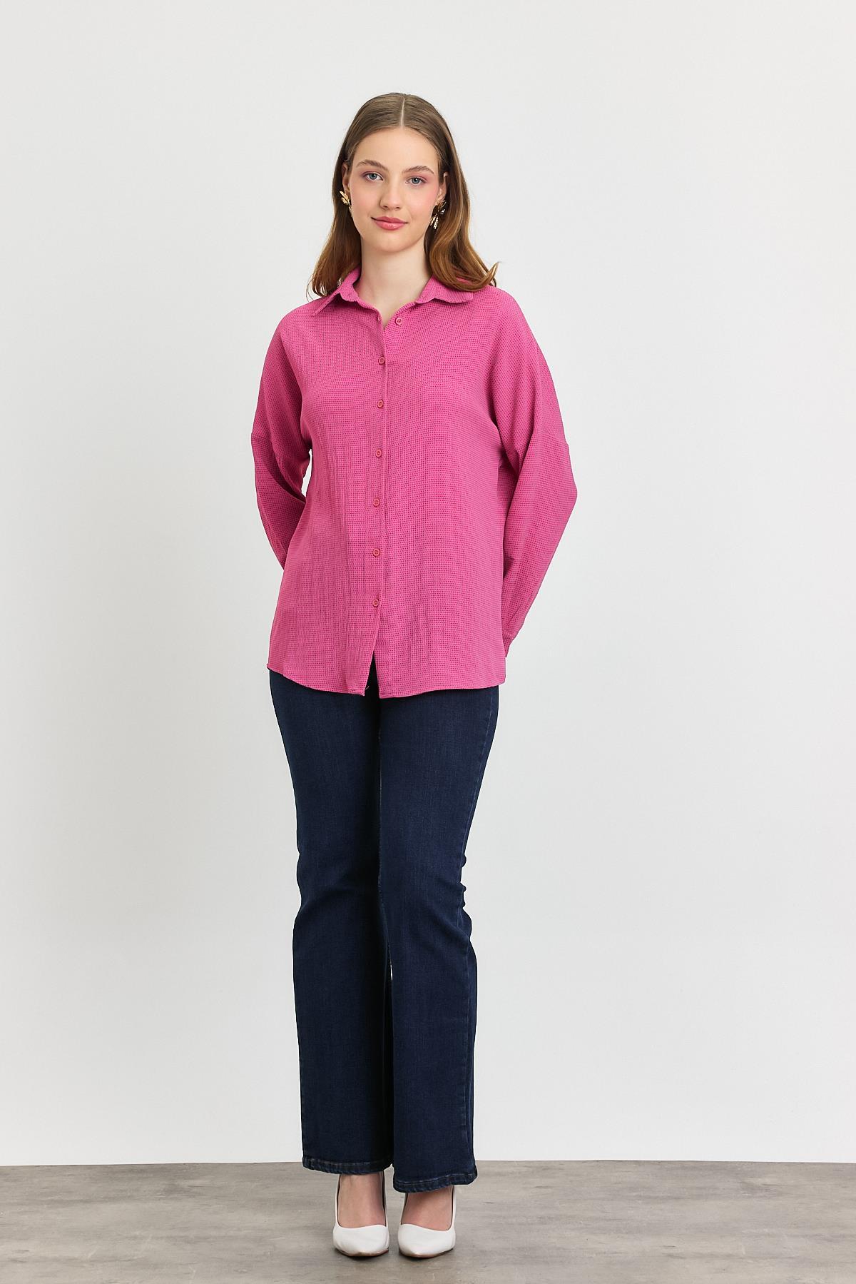 Çizgi Desenli Gömlek 4636A Pembe - 7