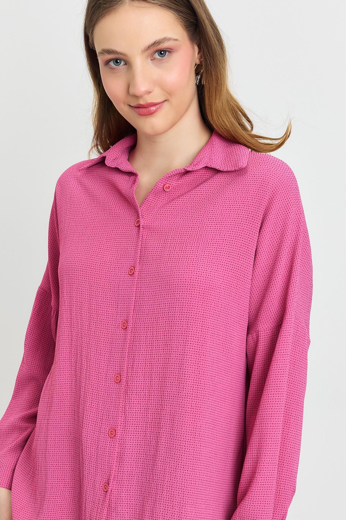Çizgi Desenli Gömlek 4636A Pembe - 8