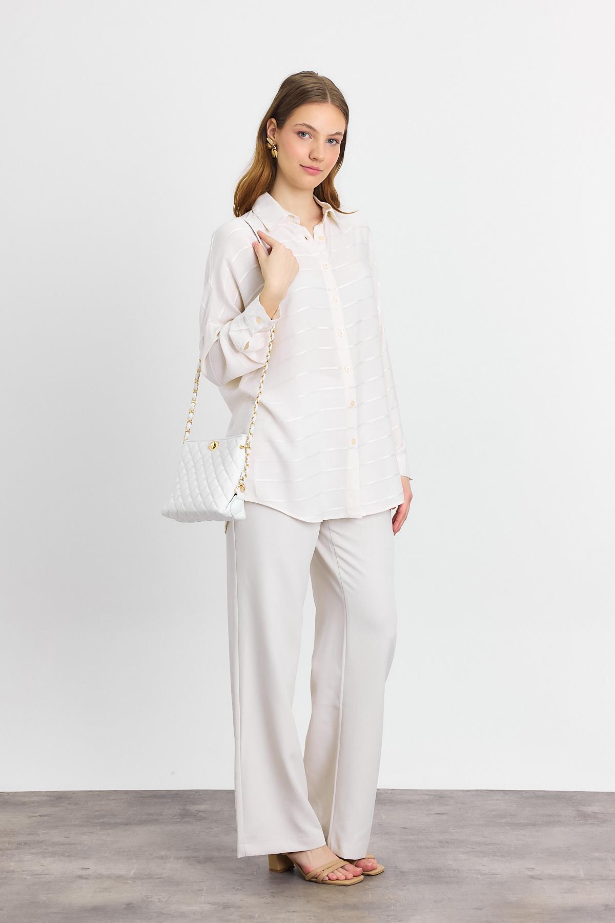 4637A Çizgili Salaş Gömlek Bej - 8