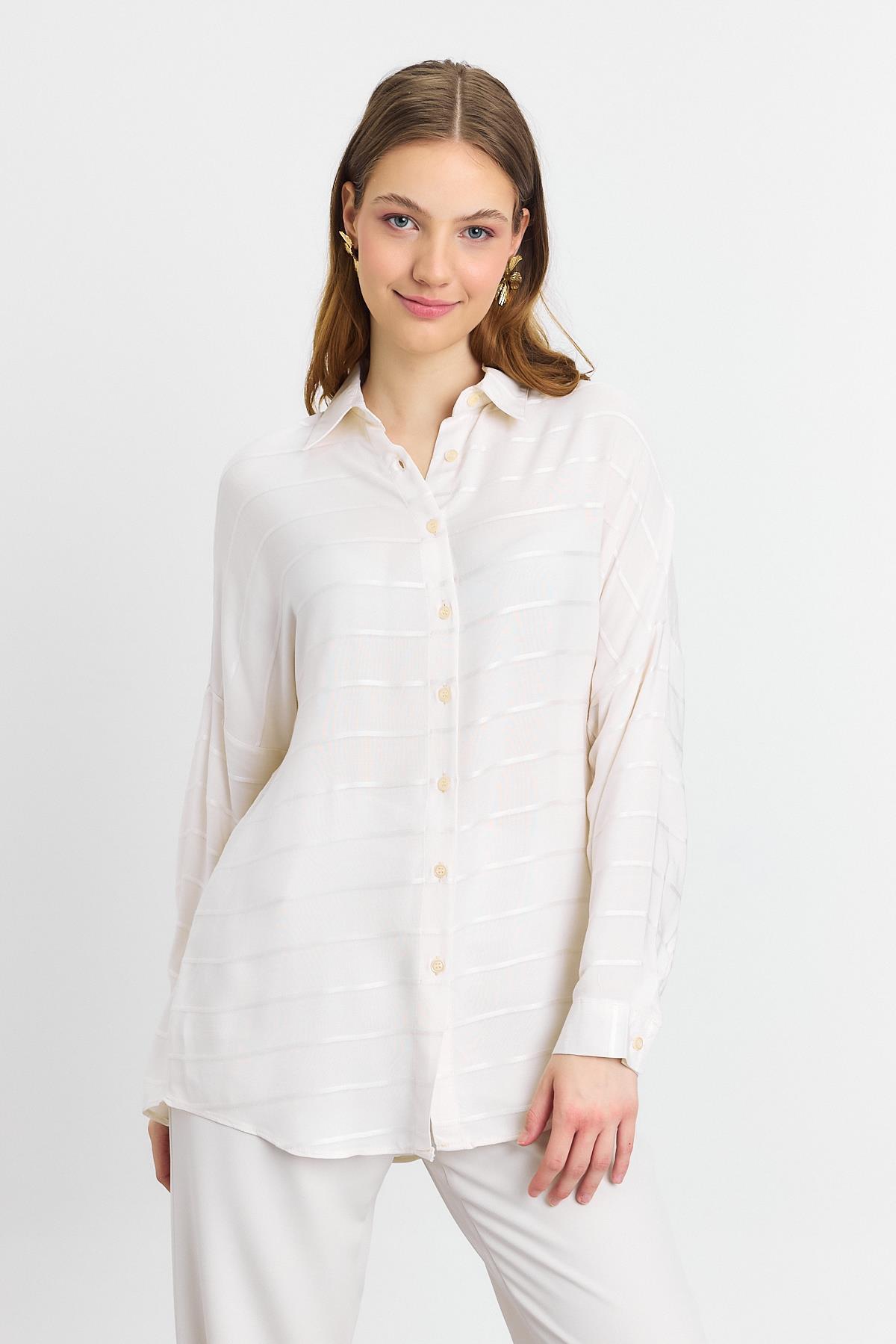 Bej Çizgili Salaş Gömlek 4637A 