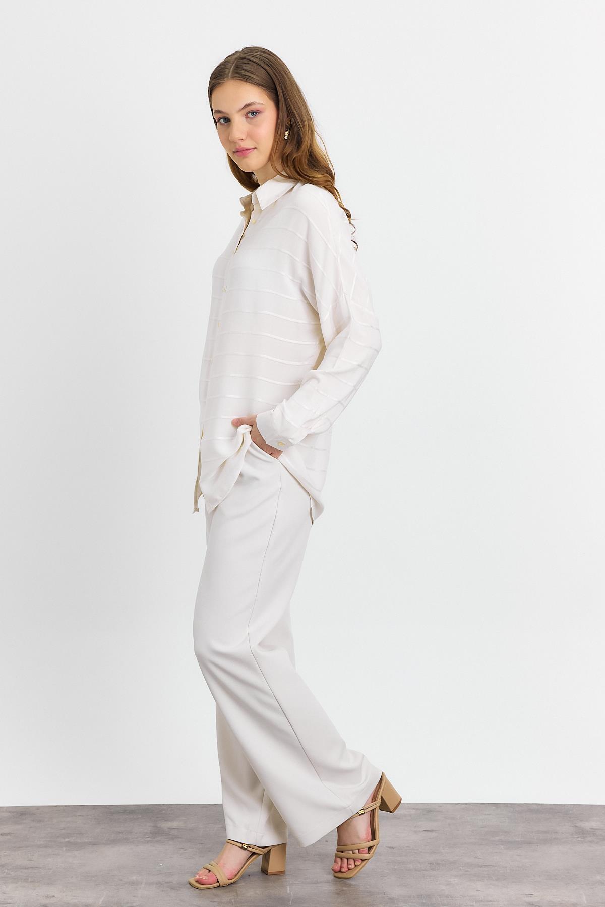 Bej Çizgili Salaş Gömlek 4637A - 6