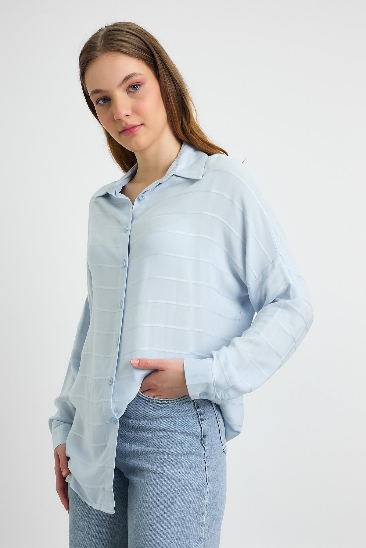 4637A Çizgili Salaş Gömlek Mavi - 6