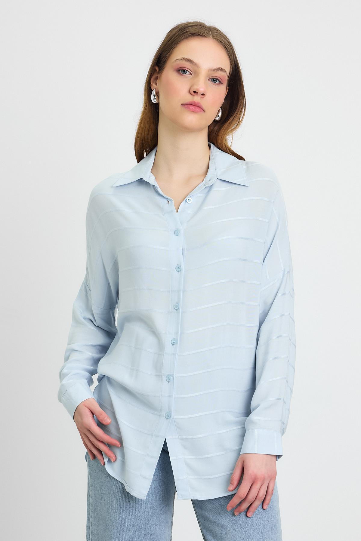 4637A Çizgili Salaş Gömlek Mavi 