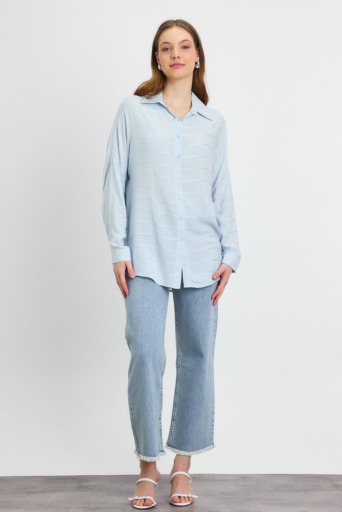 4637A Çizgili Salaş Gömlek Mavi - 2