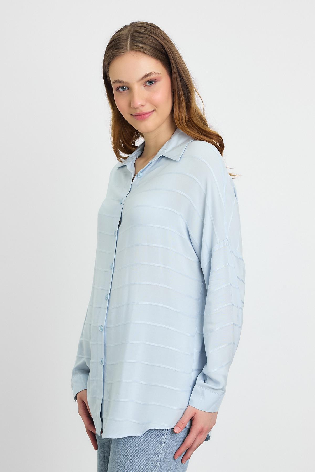 Mavi Çizgili Salaş Gömlek 4637A - 3