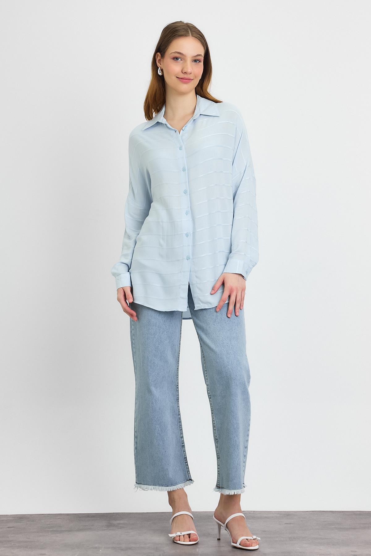 Mavi Çizgili Salaş Gömlek 4637A - 7