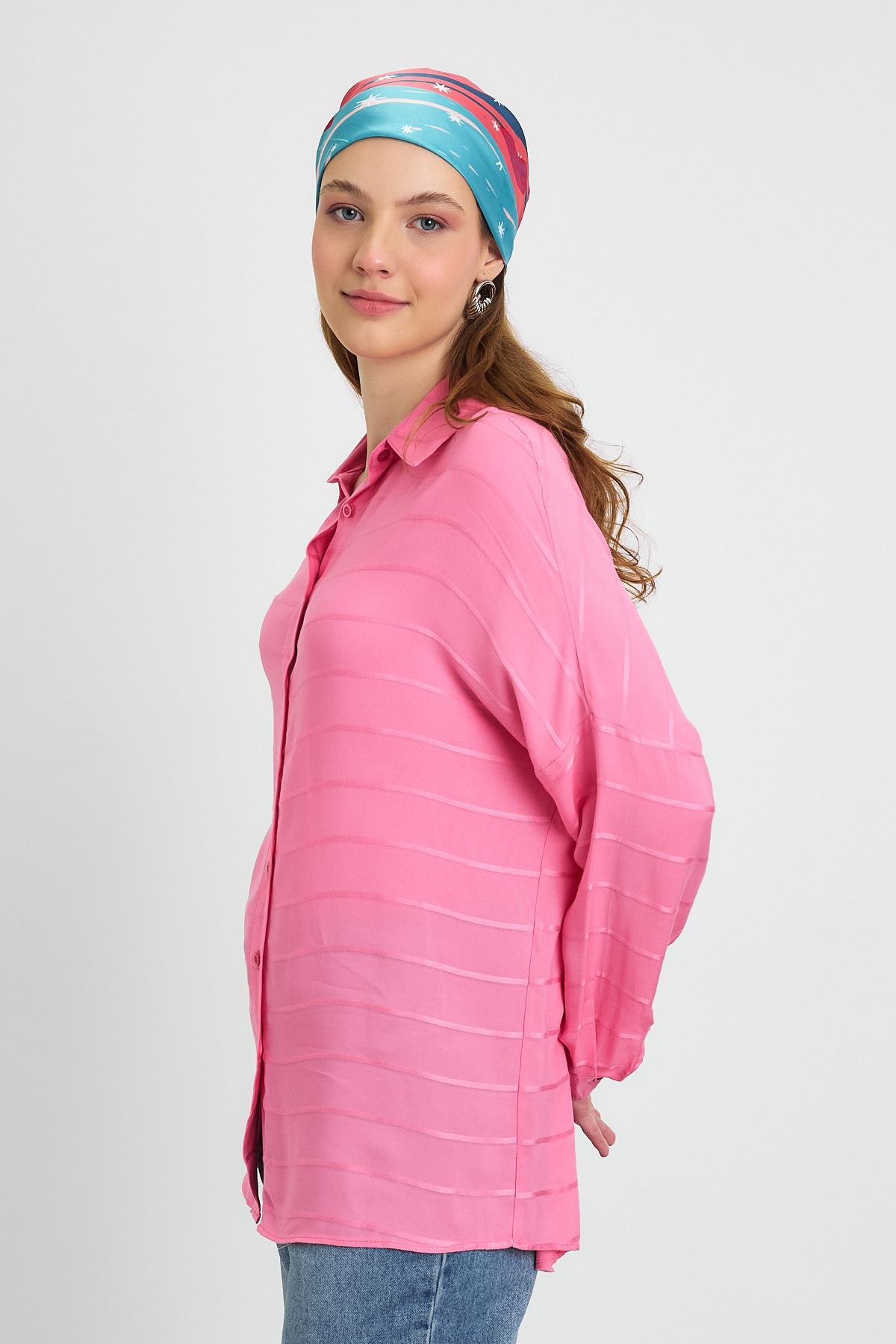 4637A Çizgili Salaş Gömlek Pembe - 3