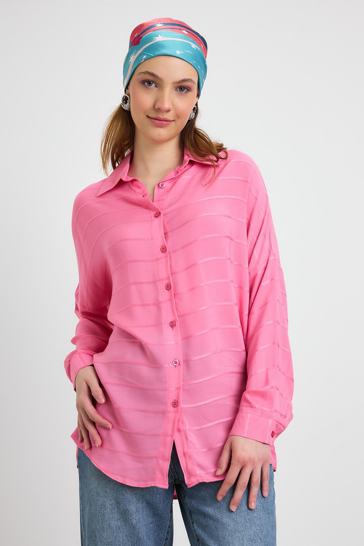Pembe Çizgili Salaş Gömlek 4637A 