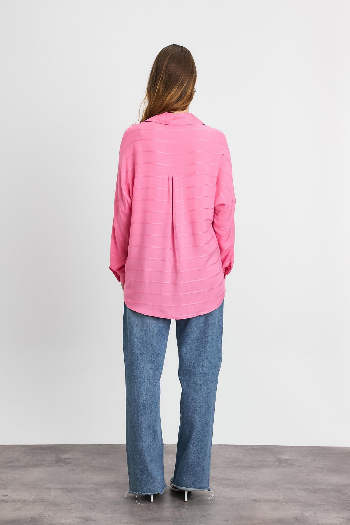 Pembe Çizgili Salaş Gömlek 4637A - 5
