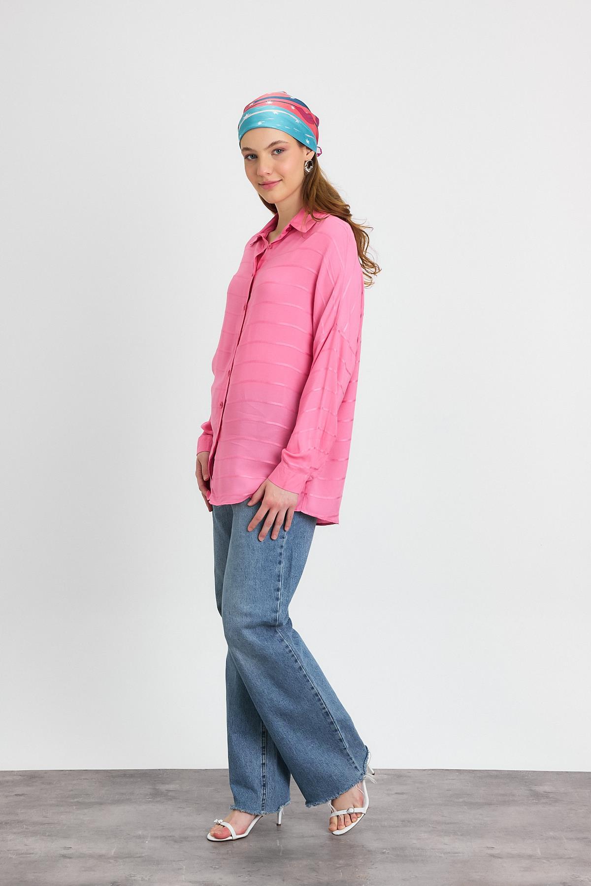 Pembe Çizgili Salaş Gömlek 4637A - 6