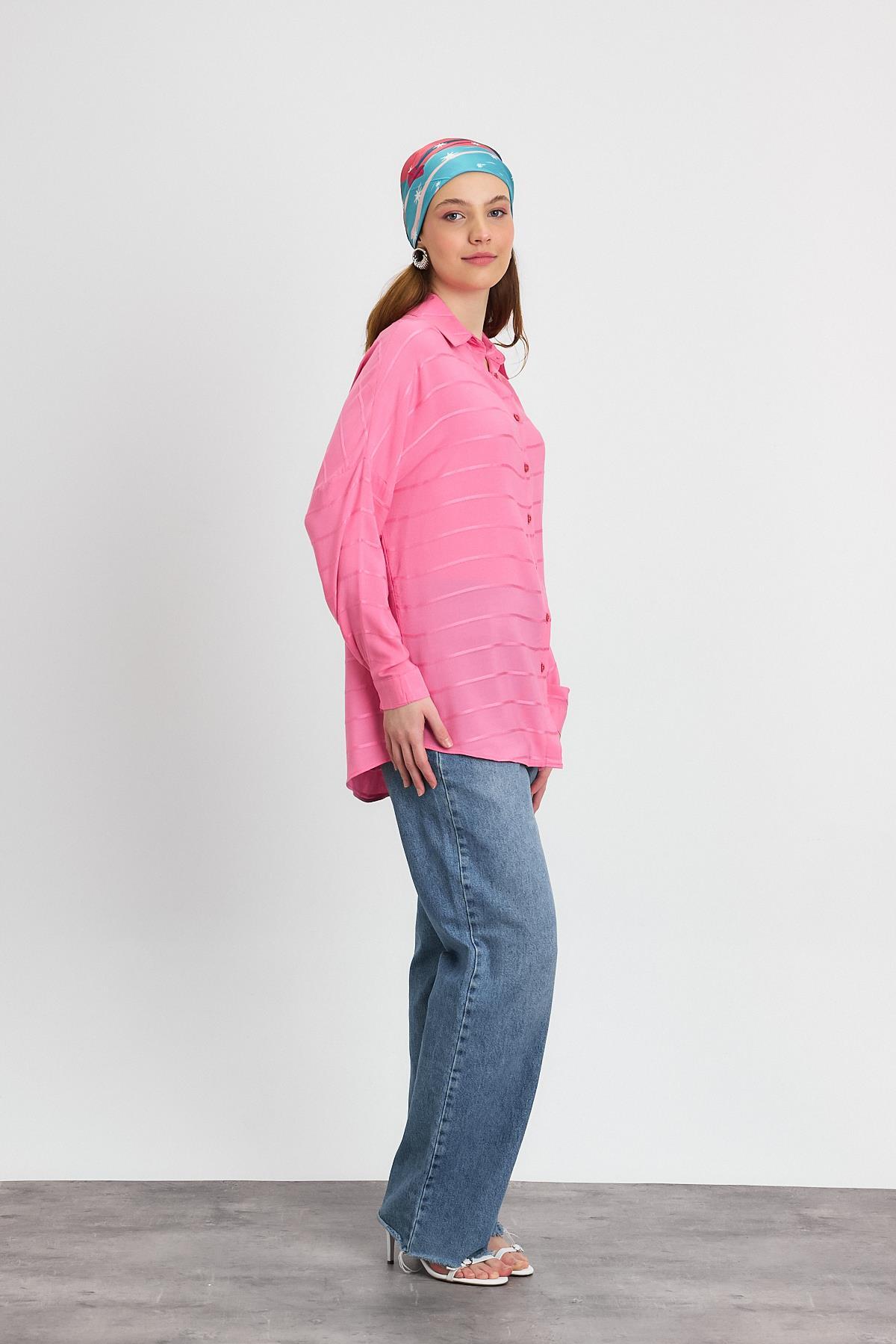 Pembe Çizgili Salaş Gömlek 4637A - 8