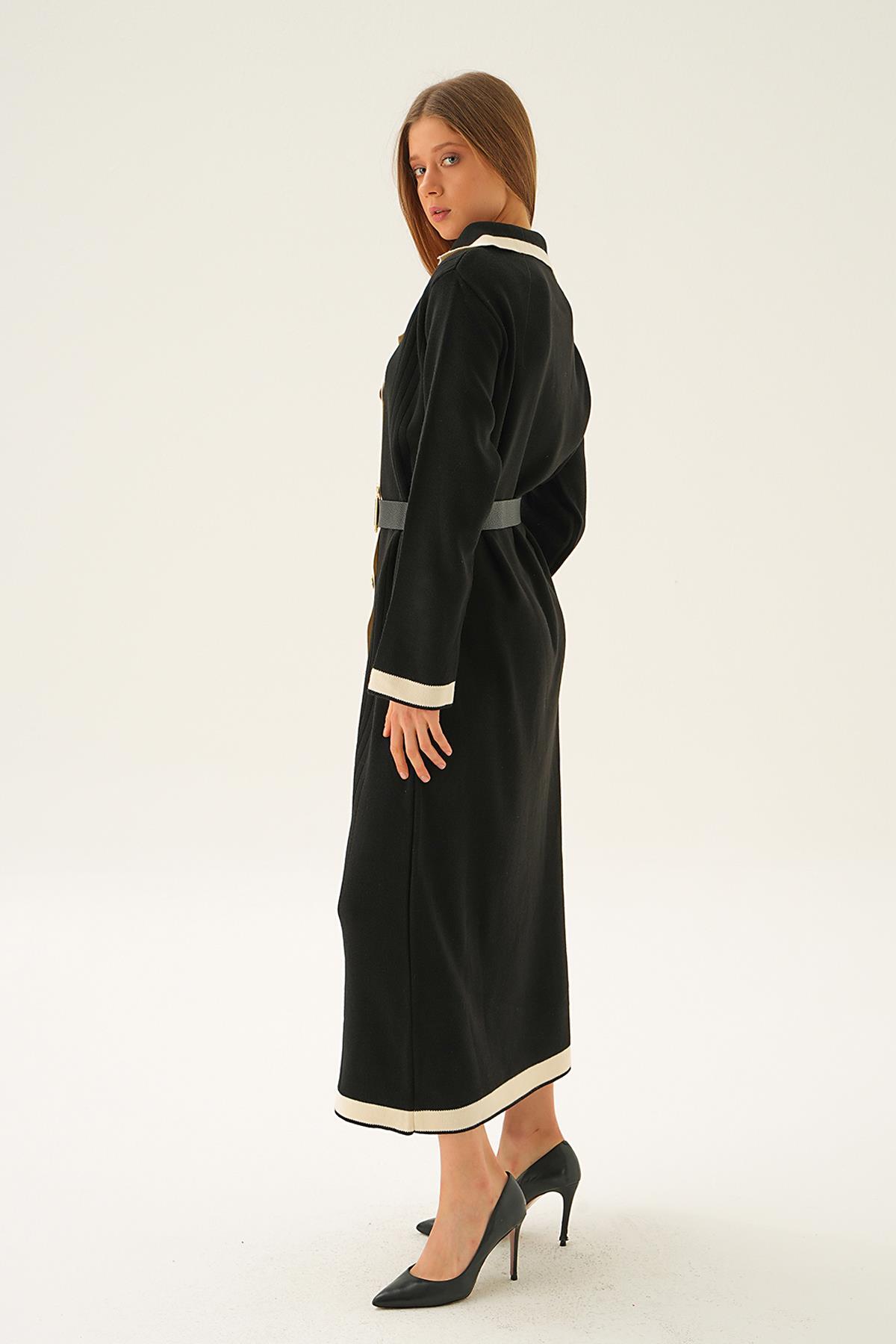 Siyah Kemerli Düğme Detay Elbise 4645 - 3