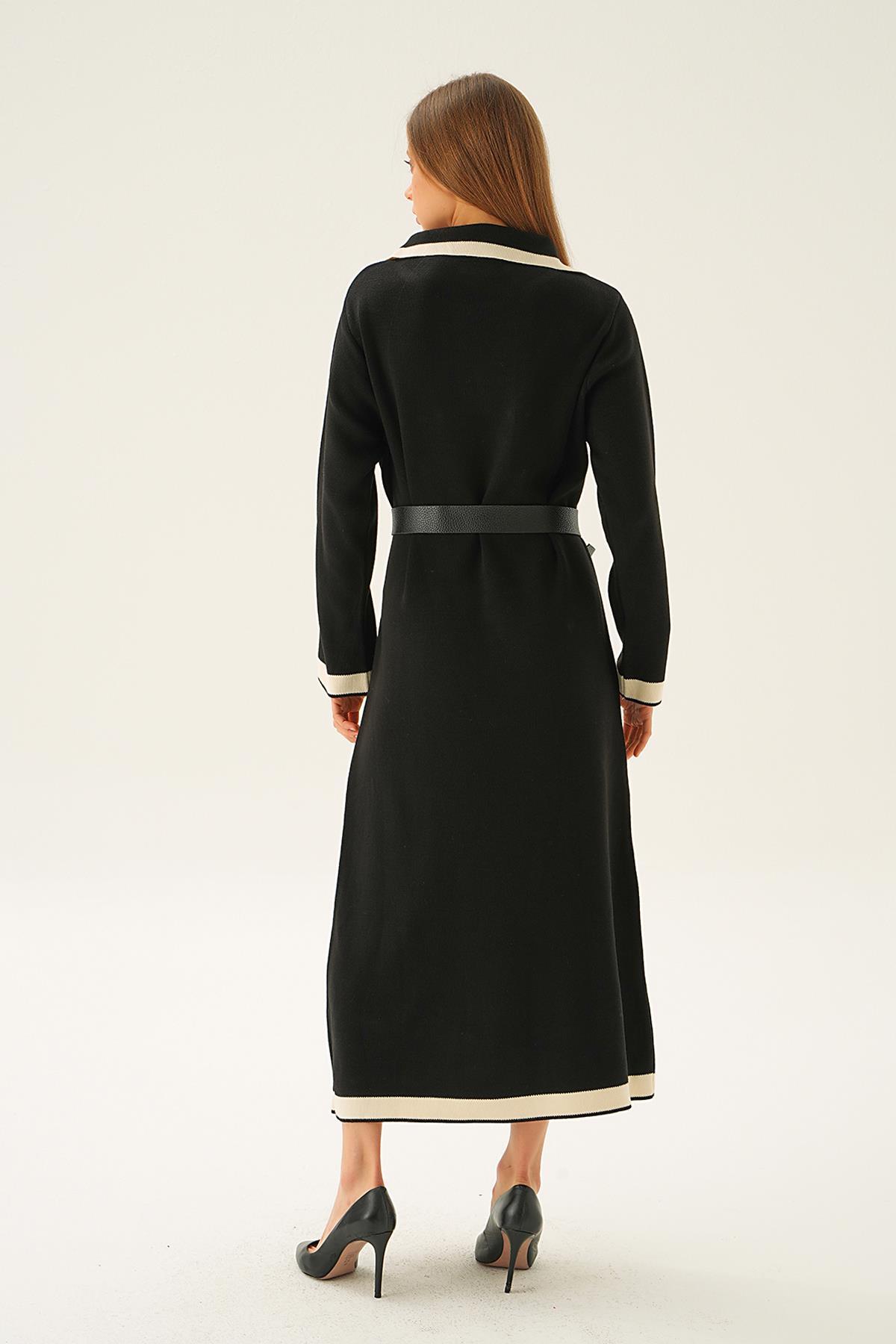 Siyah Kemerli Düğme Detay Elbise 4645 - 4