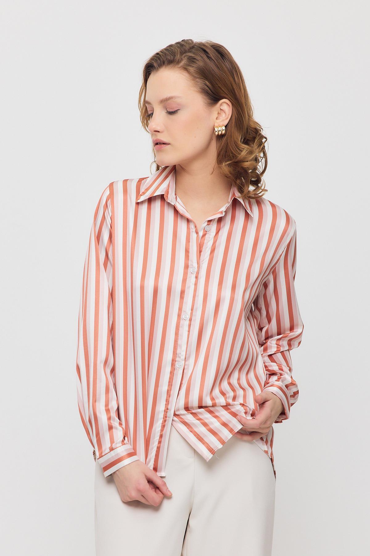 Kiremit Çizgili Gömlek 4653A - 3