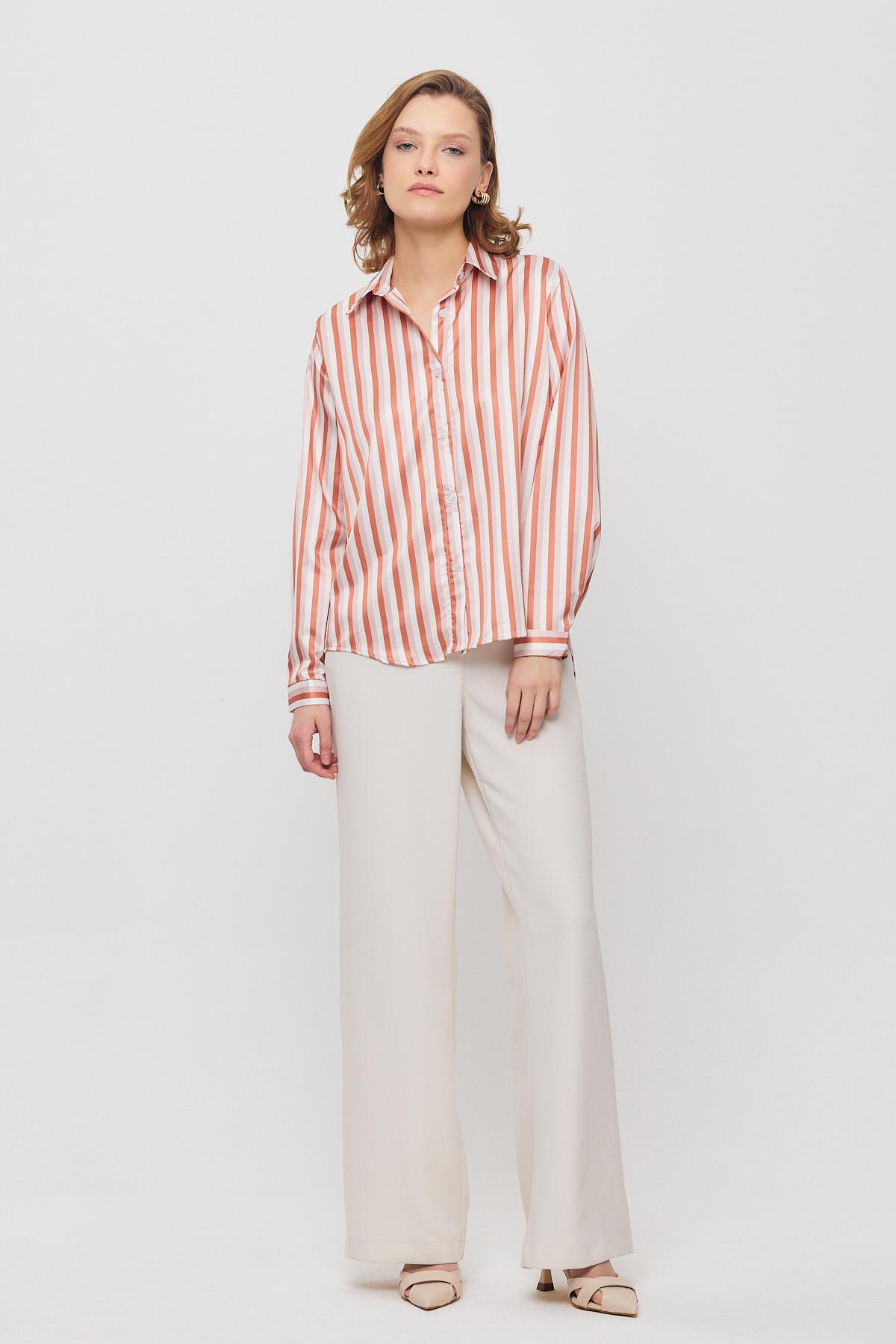 Kiremit Çizgili Gömlek 4653A - 6