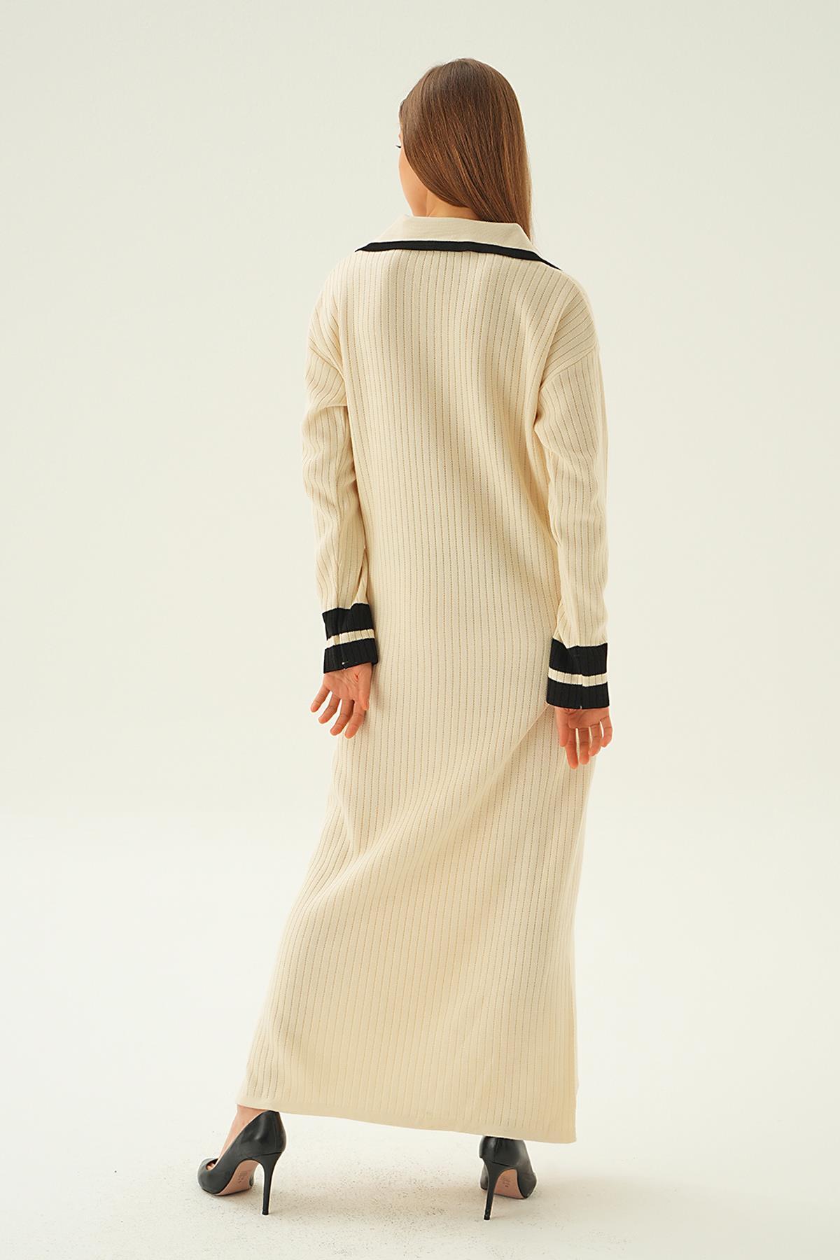 4665 Polo Yaka Triko Elbise Bej - 3