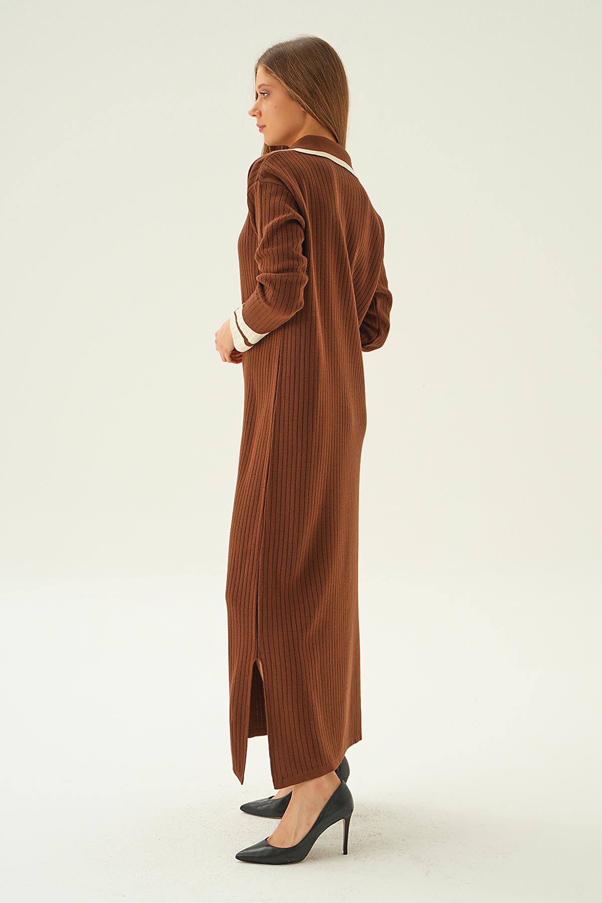 Kahve Polo Yaka Triko Elbise 4665 - 3