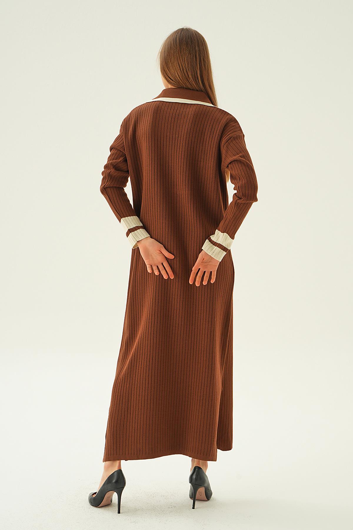 Kahve Polo Yaka Triko Elbise 4665 - 4