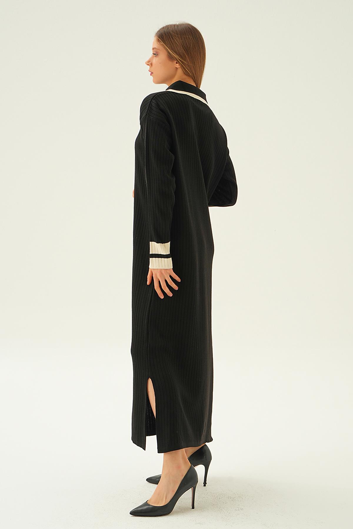 4665 Polo Yaka Triko Elbise Siyah - 2