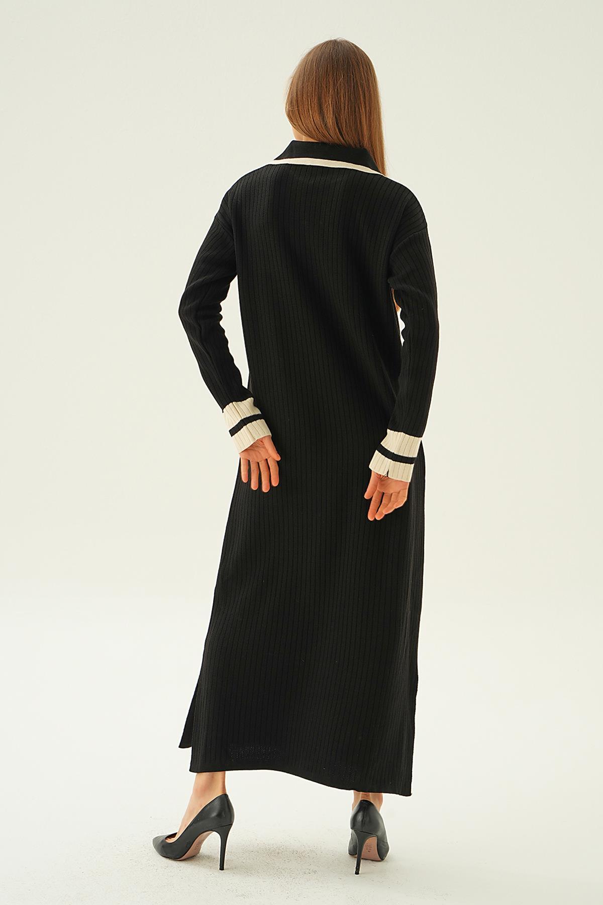 Siyah Polo Yaka Triko Elbise 4665 - 3