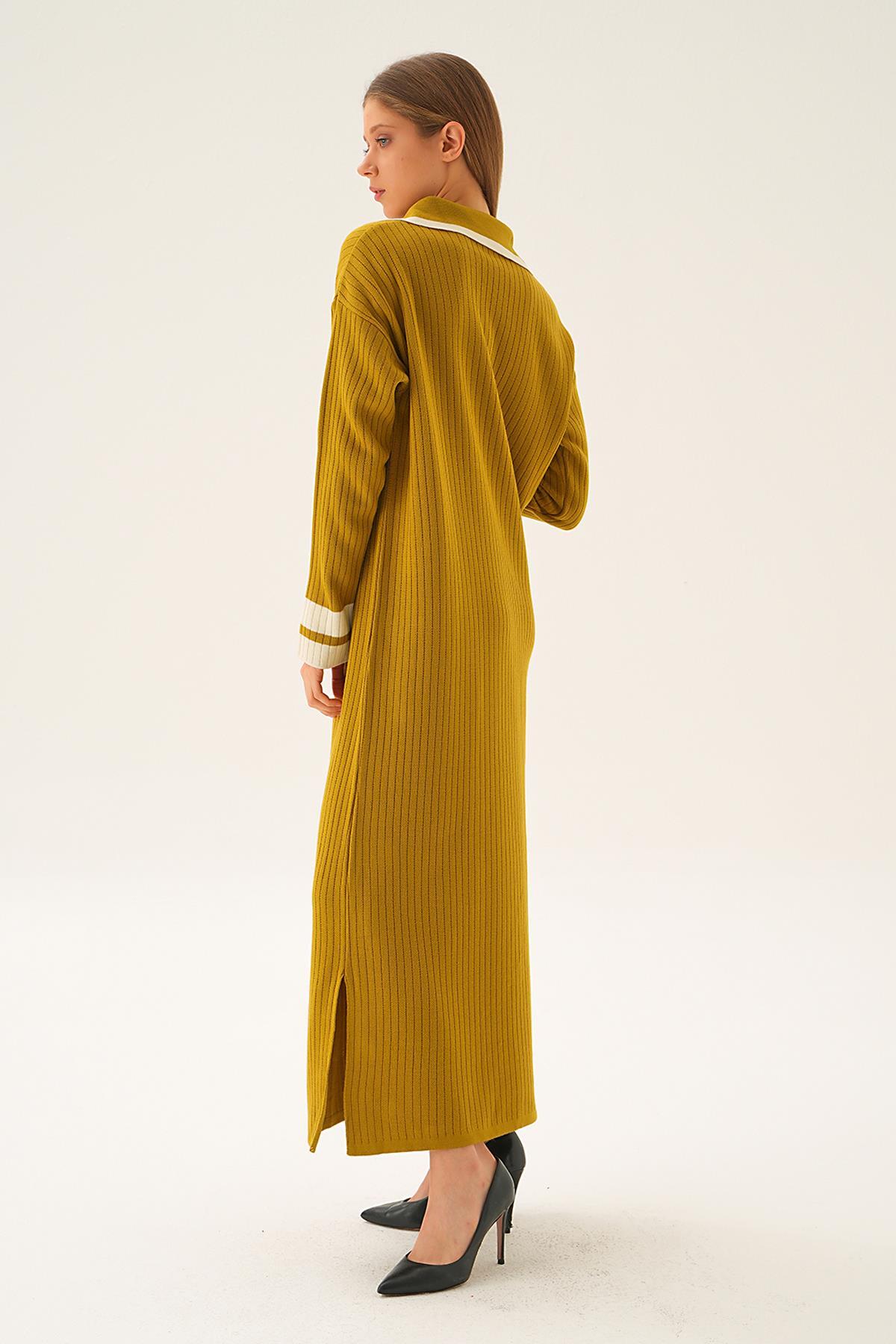 Yağ Yeşili Polo Yaka Triko Elbise 4665 - 4