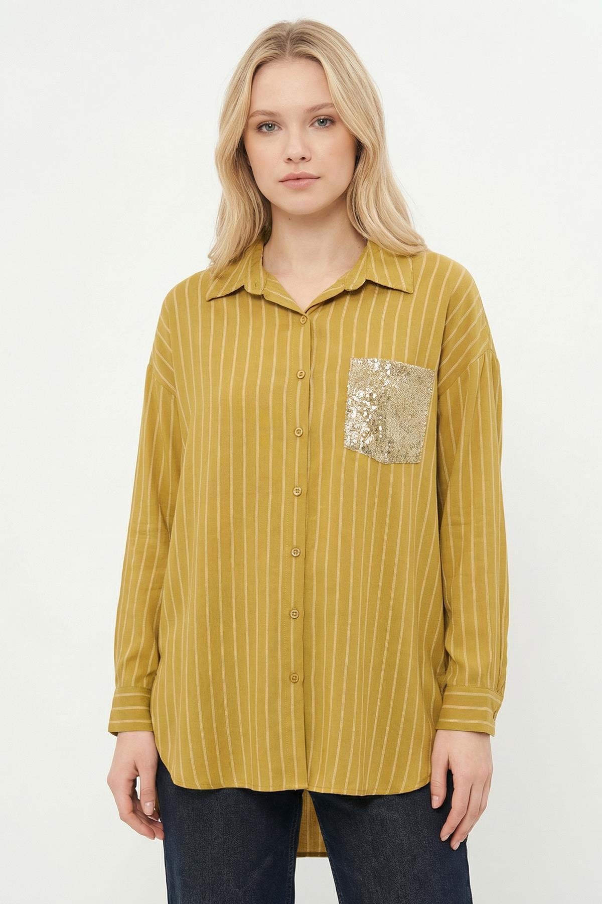 4675A Cep Payetli Gömlek Yağ Yeşili - RAYS