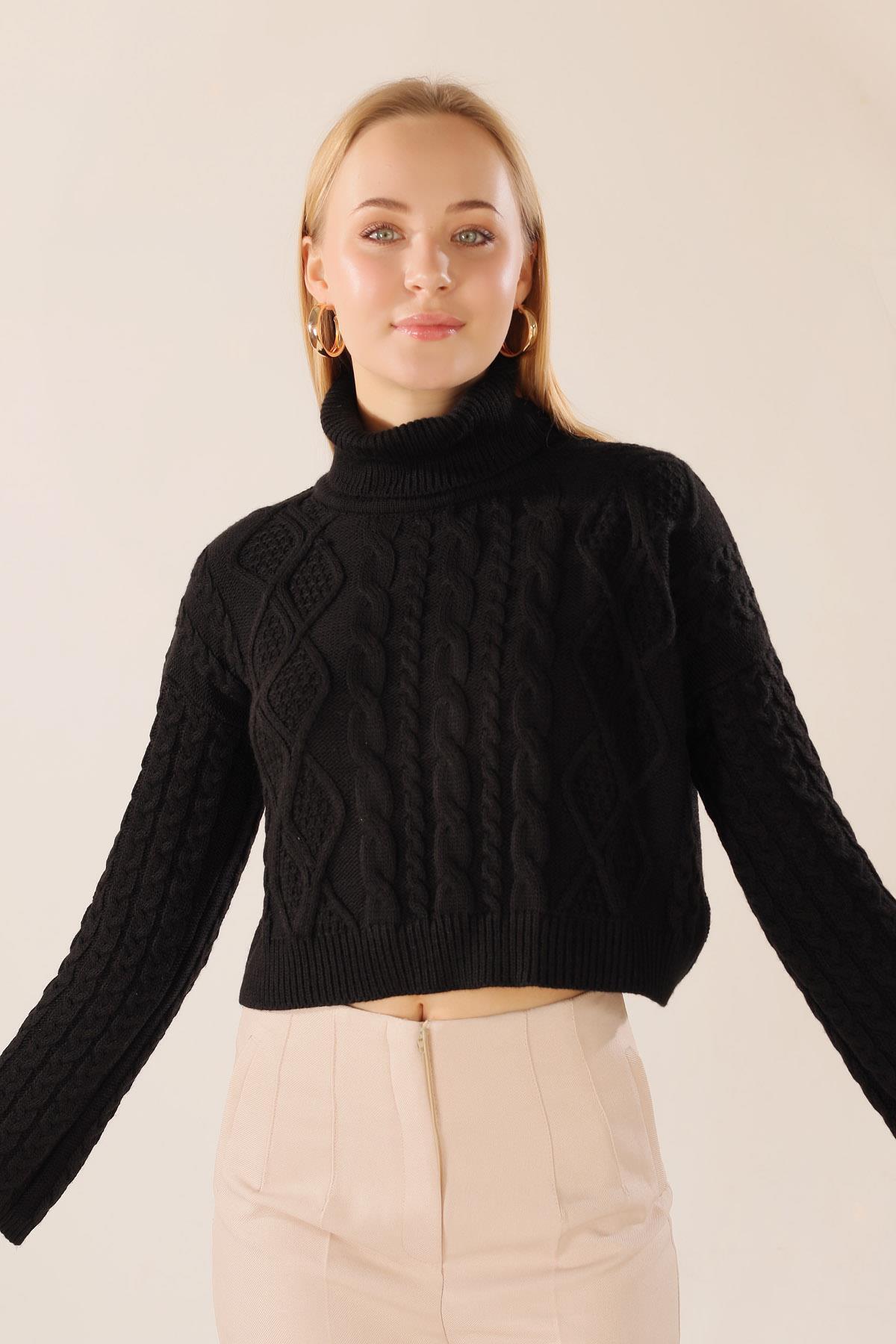 4700 Örgü Detay Boğazlı Kazak Siyah - 2