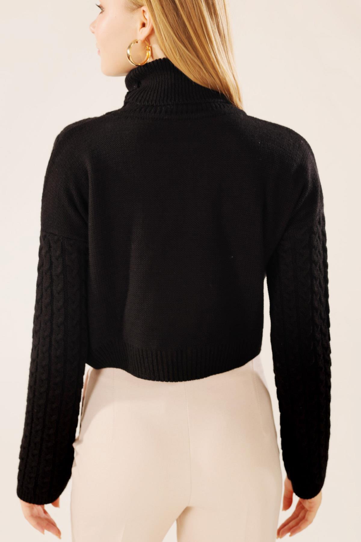 4700 Örgü Detay Boğazlı Kazak Siyah - 5