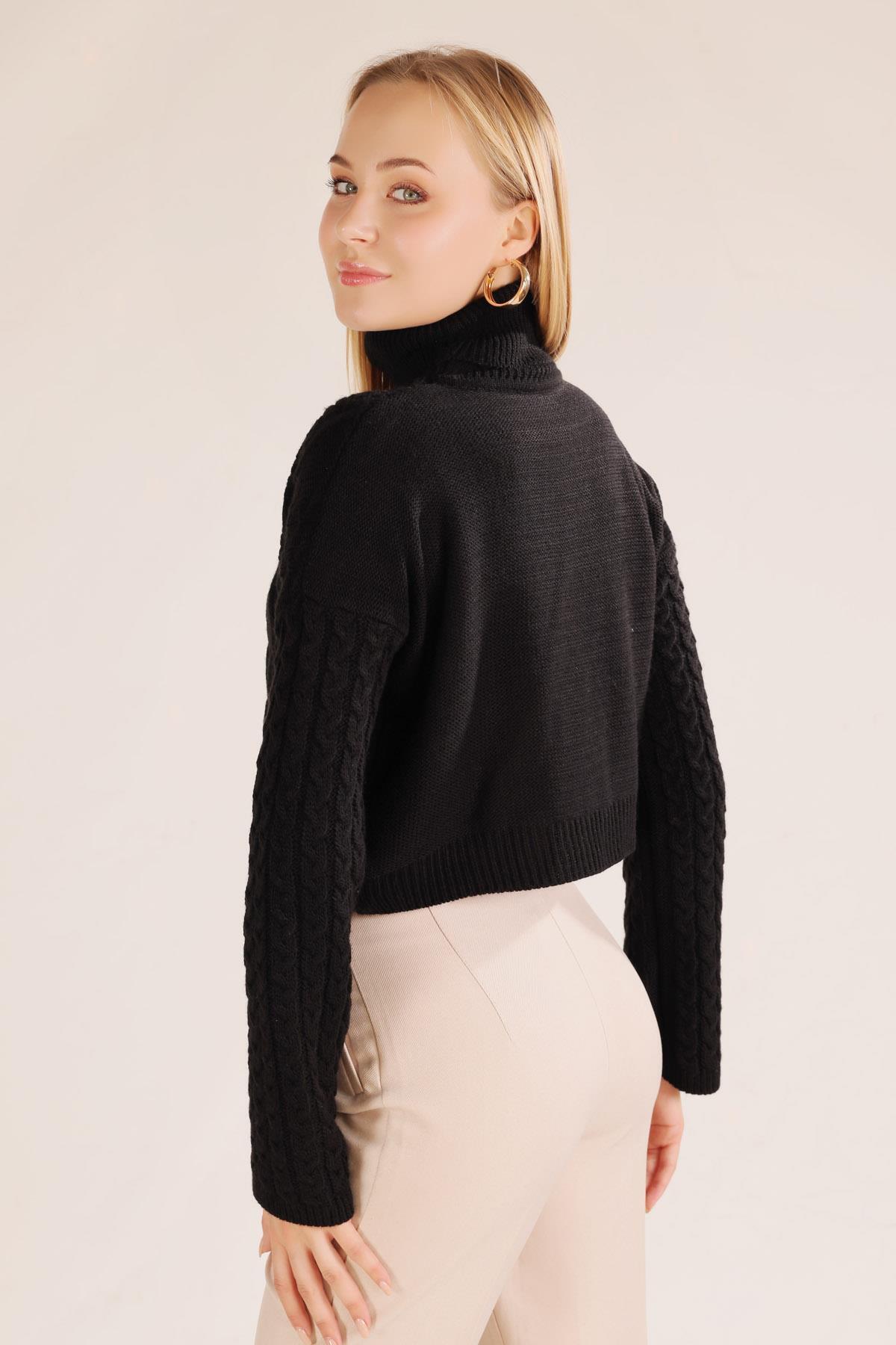 4700 Örgü Detay Boğazlı Kazak Siyah - 6