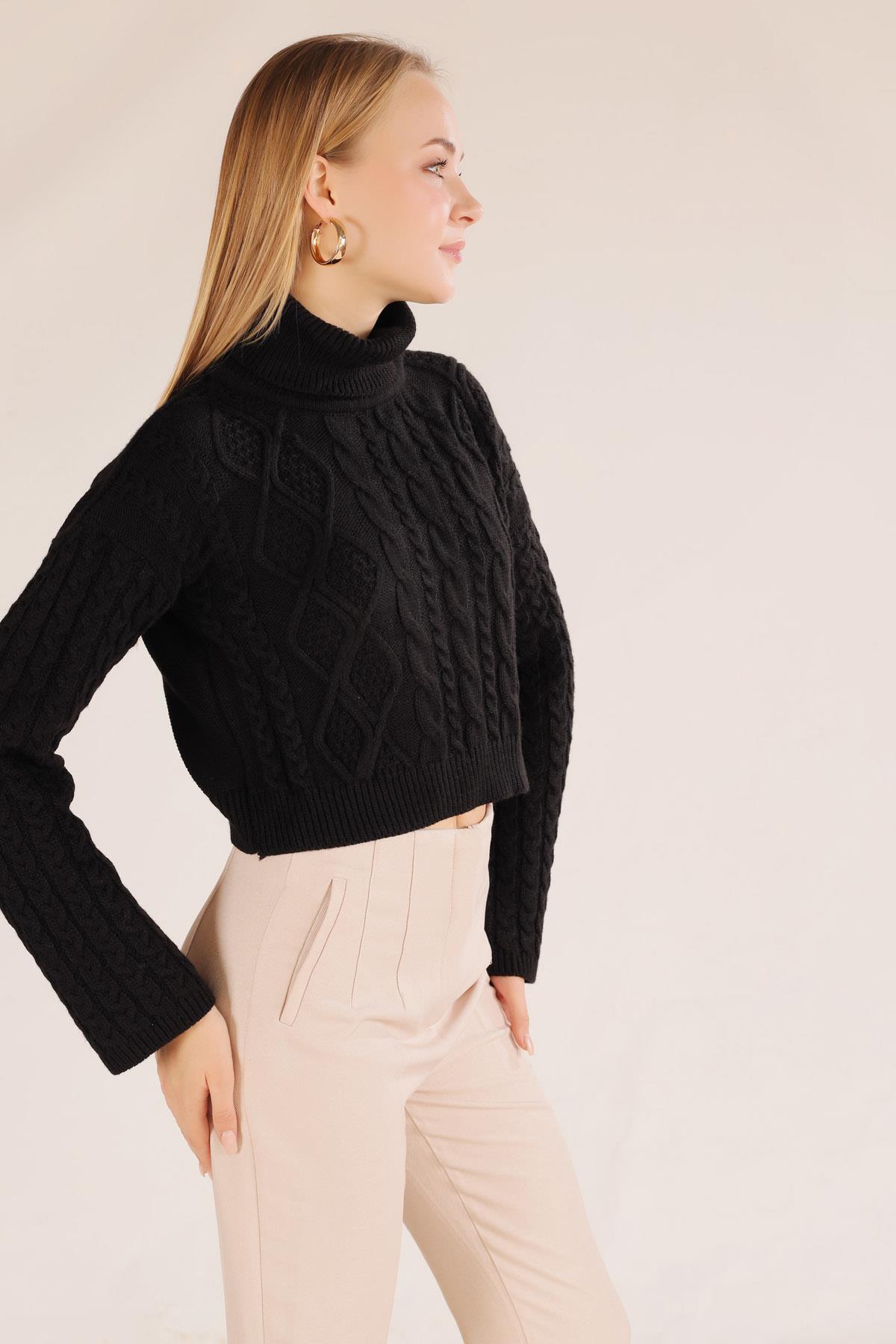 4700 Örgü Detay Boğazlı Kazak Siyah - 3