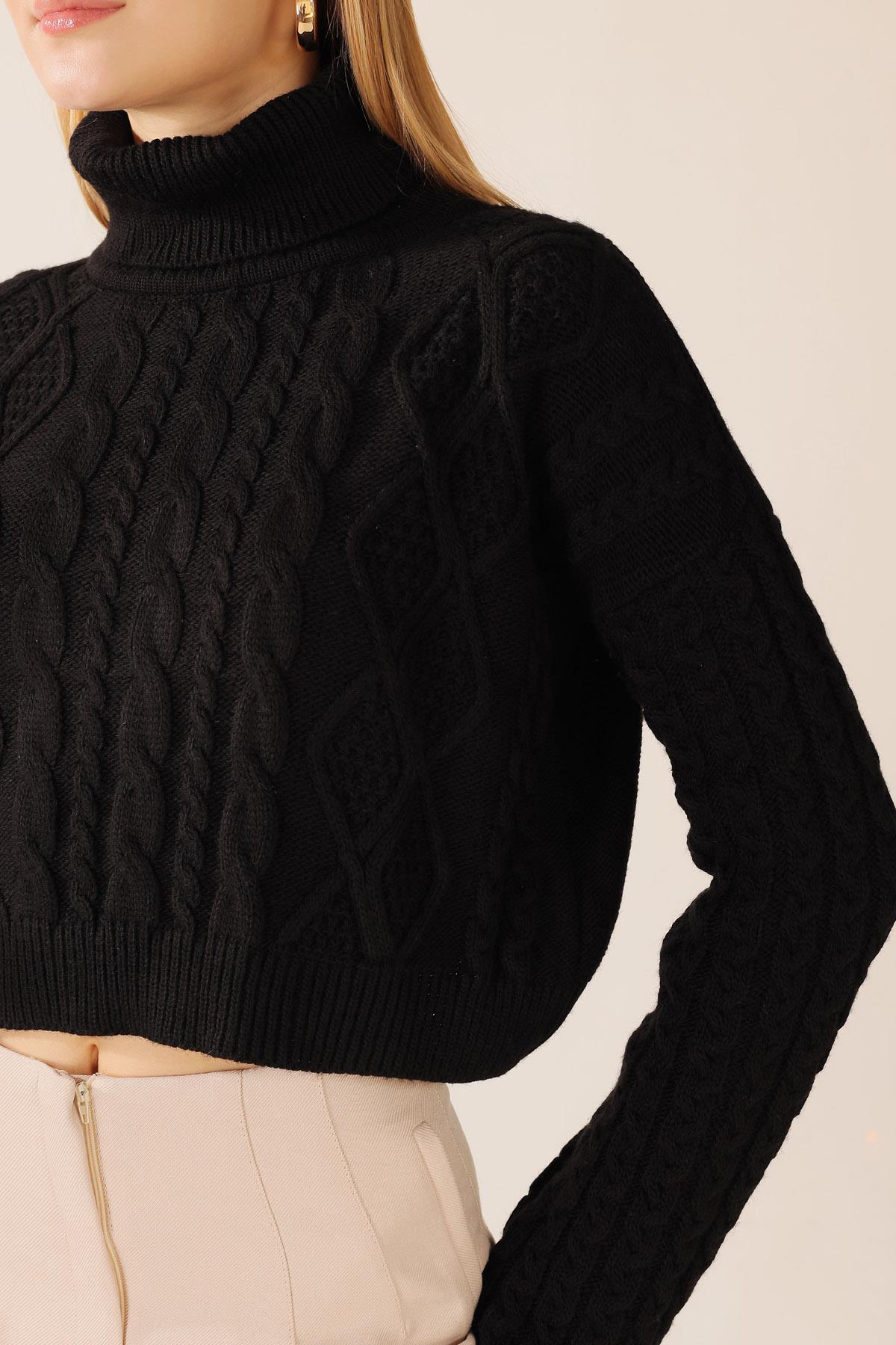 4700 Örgü Detay Boğazlı Kazak Siyah - 4