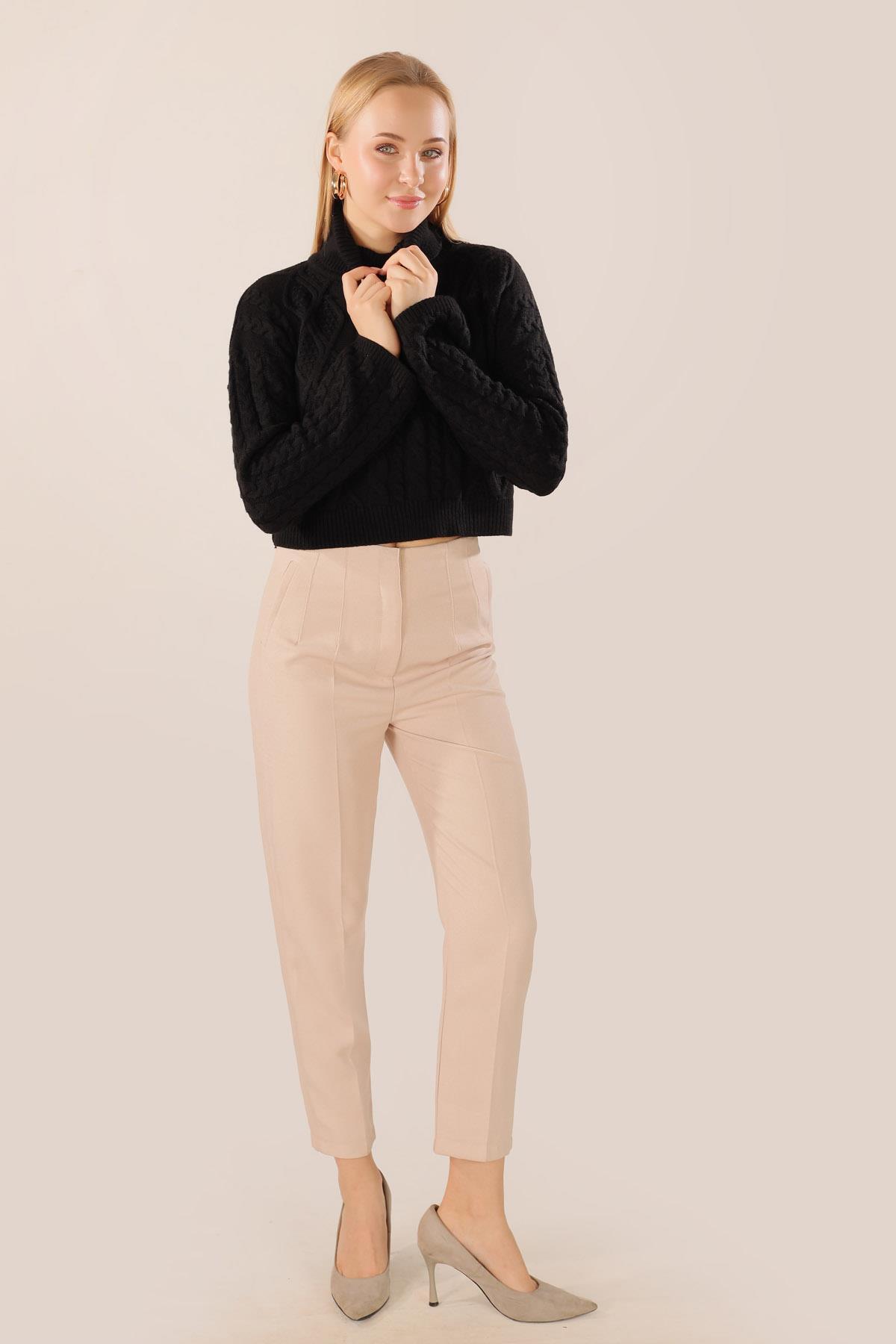 4700 Örgü Detay Boğazlı Kazak Siyah - 7