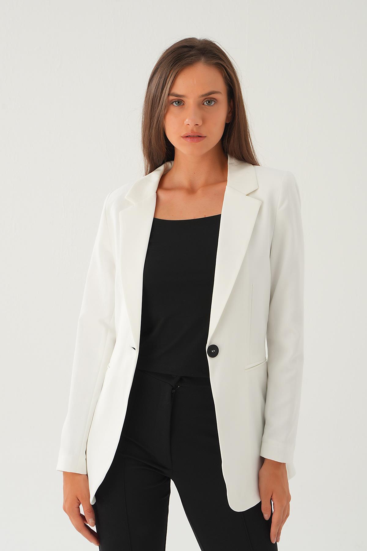 4705 Kol Cizgi Detay Cepli Ceket Ekru 