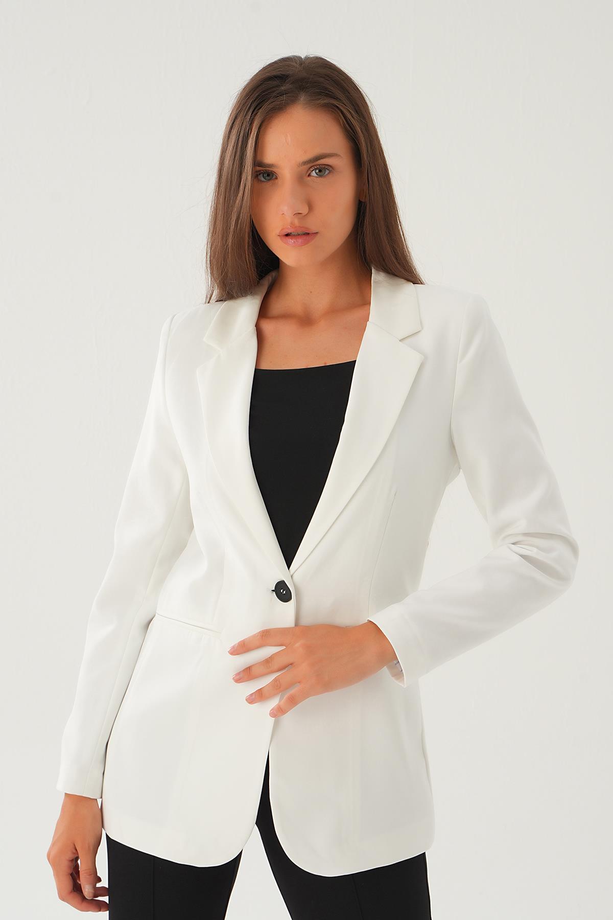 Ekru Kol Çizgi Detay Cepli Ceket 4705 - 3