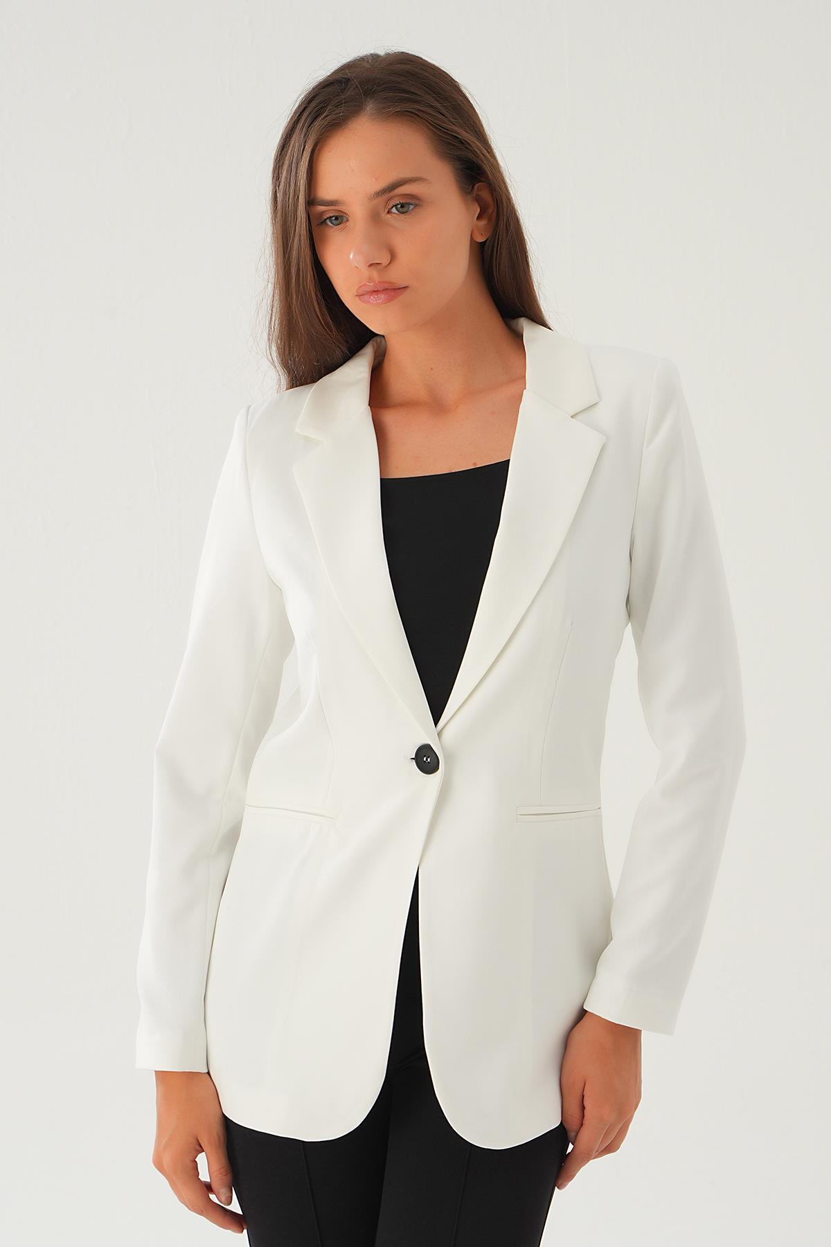 Ekru Kol Çizgi Detay Cepli Ceket 4705 - 4